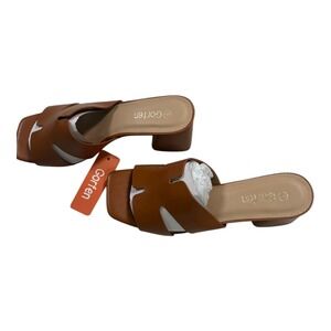 Corfen Brown Low Block Heel Square Toe Slide Sandals‎ Mules Women's Size 8 New